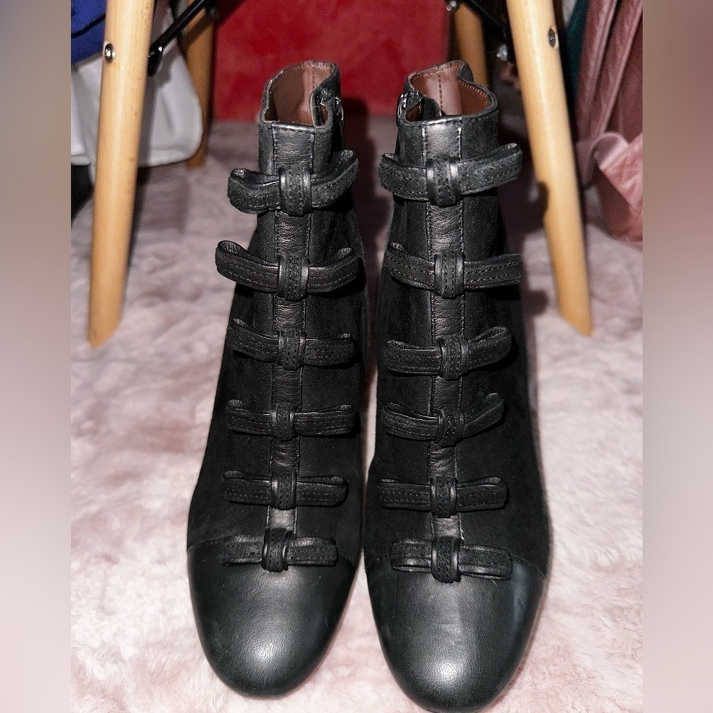 See By Chloe black leather bow front leather block heel booties ankle boot 37.5 - Picture 7 of 16